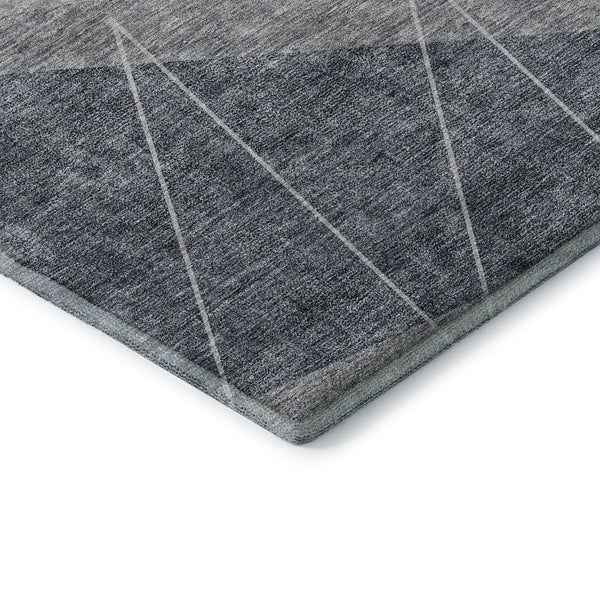 HomeRoots 9' X 12' Charcoal & Ivory Geometric Washable Area Rug with UV Protection for High-Traffic Spaces 657016