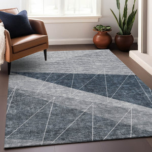 HomeRoots 9' X 12' Charcoal & Ivory Geometric Washable Area Rug with UV Protection for High-Traffic Spaces 657016