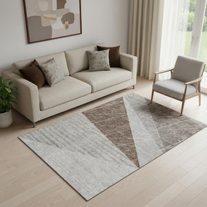 HomeRoots 5' X 8' Modern Gray Brown Ivory Geometric Washable Area Rug with UV Protection & Stain Resistance 657019