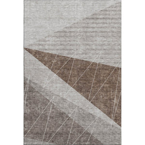 HomeRoots 5' X 8' Modern Gray Brown Ivory Geometric Washable Area Rug with UV Protection & Stain Resistance 657019