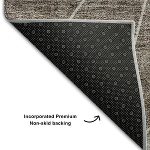 HomeRoots 5' X 8' Modern Gray Brown Ivory Geometric Washable Area Rug with UV Protection & Stain Resistance 657019