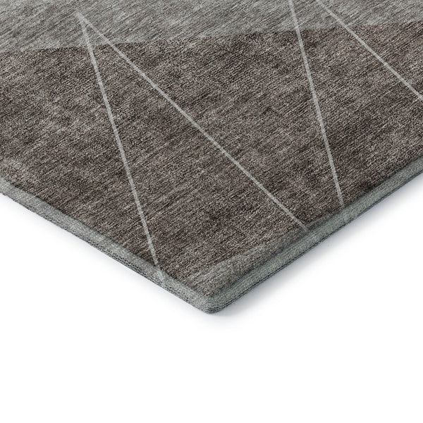 HomeRoots 5' X 8' Modern Gray Brown Ivory Geometric Washable Area Rug with UV Protection & Stain Resistance 657019