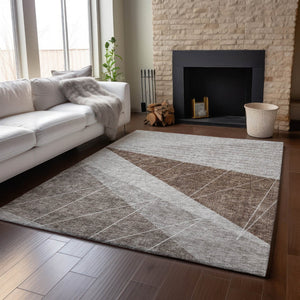 HomeRoots 5' X 8' Modern Gray Brown Ivory Geometric Washable Area Rug with UV Protection & Stain Resistance 657019