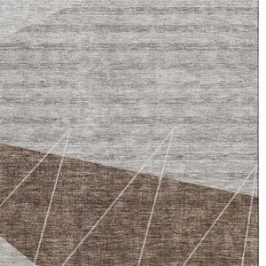 HomeRoots 5' X 8' Modern Gray Brown Ivory Geometric Washable Area Rug with UV Protection & Stain Resistance 657019
