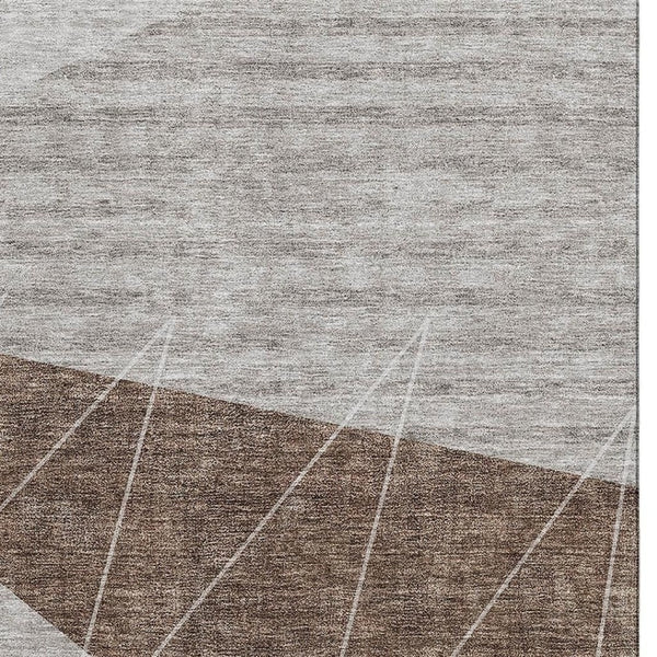 HomeRoots 5' X 8' Modern Gray Brown Ivory Geometric Washable Area Rug with UV Protection & Stain Resistance 657019