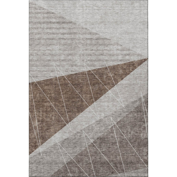 HomeRoots 5' X 8' Modern Gray Brown Ivory Geometric Washable Area Rug with UV Protection & Stain Resistance 657019