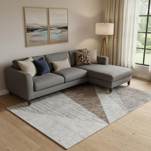 HomeRoots 8' X 10' Gray Brown Ivory Geometric Area Rug – Washable, UV Protected, Stain Resistant for All Spaces 657021