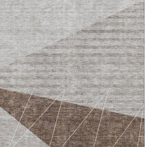 HomeRoots 8' X 10' Gray Brown Ivory Geometric Area Rug – Washable, UV Protected, Stain Resistant for All Spaces 657021