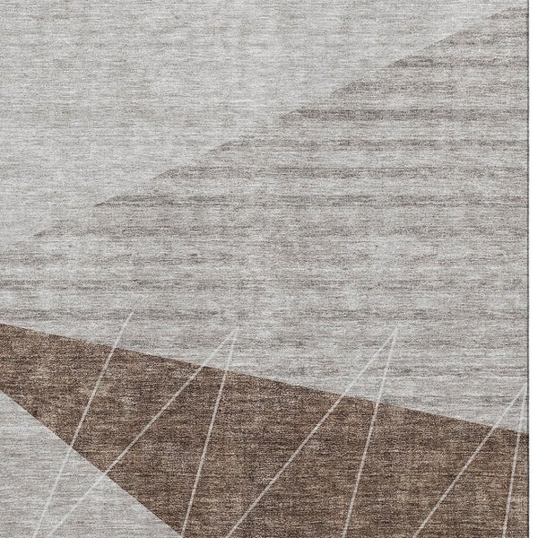HomeRoots 9' X 12' Washable Gray Brown Ivory Geometric Area Rug with UV Protection for Modern Homes & Pets 657022