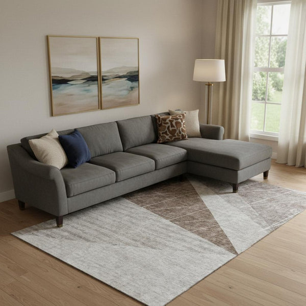 HomeRoots 10' X 14' Geometric Washable Area Rug in Gray, Brown & Ivory - Stylish, UV-Protected, Durable Design 657023