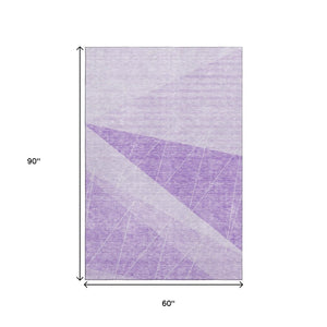 HomeRoots 5' X 8' Modern Lavender & Ivory Geometric Area Rug - Washable, UV Protected & Pet-Friendly Design 657025