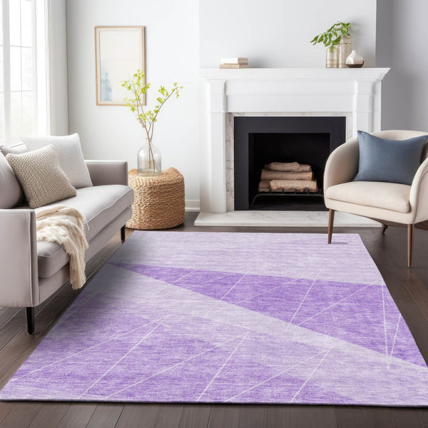 HomeRoots 5' X 8' Modern Lavender & Ivory Geometric Area Rug - Washable, UV Protected & Pet-Friendly Design 657025
