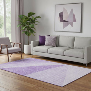 HomeRoots 5' X 8' Modern Lavender & Ivory Geometric Area Rug - Washable, UV Protected & Pet-Friendly Design 657025