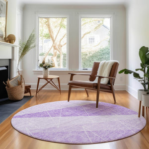 HomeRoots 8' Stylish Lavender & Ivory Round Rug - Washable, UV-Protected, Modern Geometric Design for Any Room 657026