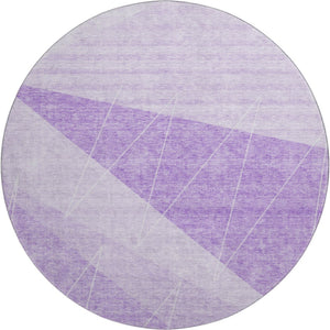HomeRoots 8' Stylish Lavender & Ivory Round Rug - Washable, UV-Protected, Modern Geometric Design for Any Room 657026