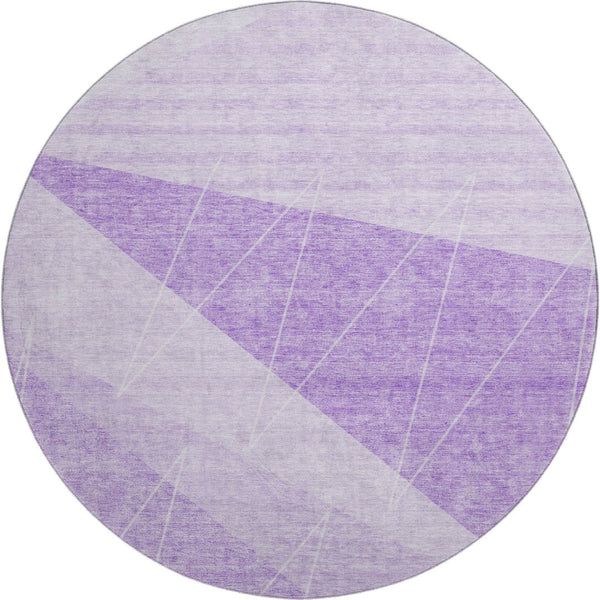 HomeRoots 8' Stylish Lavender & Ivory Round Rug - Washable, UV-Protected, Modern Geometric Design for Any Room 657026