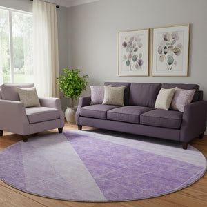 HomeRoots 8' Stylish Lavender & Ivory Round Rug - Washable, UV-Protected, Modern Geometric Design for Any Room 657026