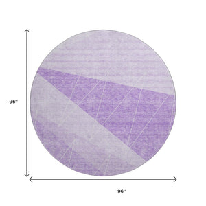 HomeRoots 8' Stylish Lavender & Ivory Round Rug - Washable, UV-Protected, Modern Geometric Design for Any Room 657026