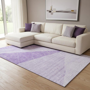 HomeRoots 8' X 10' Modern Lavender and Ivory Geometric Area Rug - Washable, Stain-Resistant, UV Protected! 657027