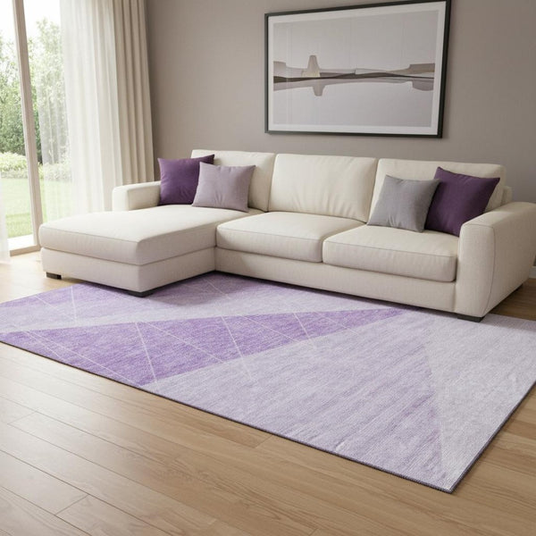 HomeRoots 9' X 12' Stylish Lavender & Ivory Geometric Area Rug - Washable, UV Protected, Perfect for Homes! 657028