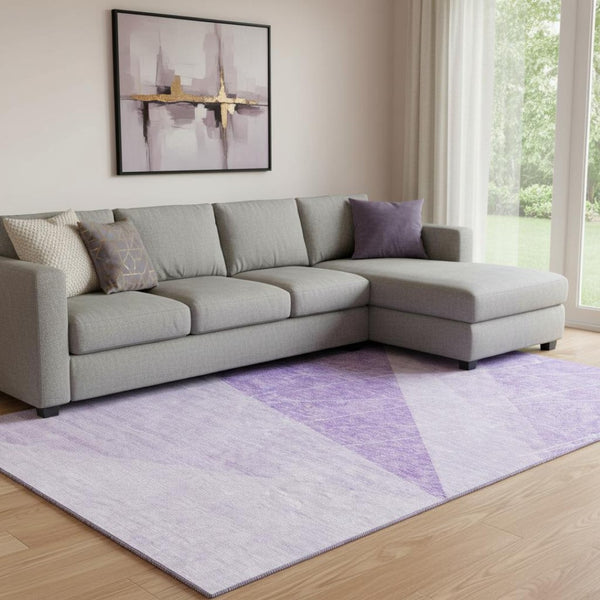 HomeRoots 10' X 14' Lavender Geometric Area Rug - Washable, UV Protected, Durable for High-Traffic Spaces 657029