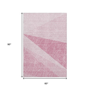 HomeRoots 5' X 8' Pink And Ivory Geometric Area Rug - Durable, Washable, UV Protected, Kid & Pet Friendly Design 657031