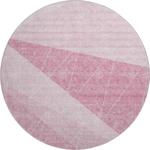 HomeRoots 8' Pink and Ivory Geometric Round Rug – Washable, Stain-Resistant, UV Protected for Modern Spaces 657032