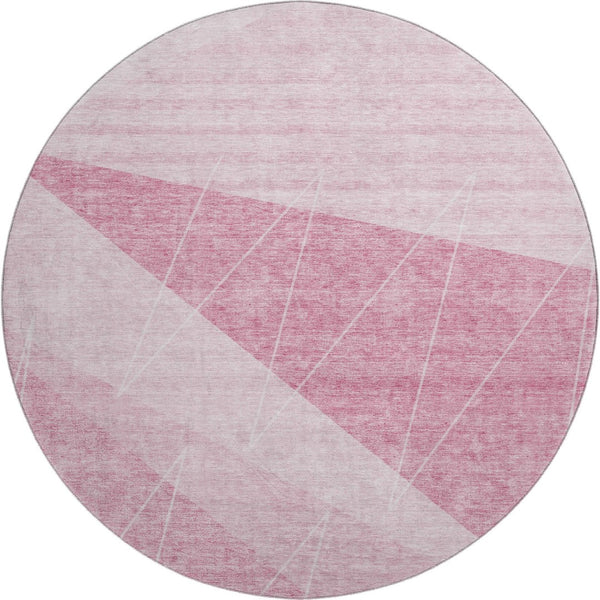 HomeRoots 8' Pink and Ivory Geometric Round Rug – Washable, Stain-Resistant, UV Protected for Modern Spaces 657032