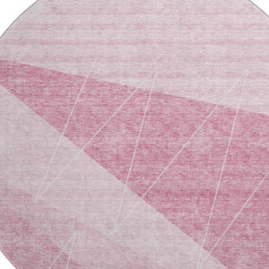HomeRoots 8' Pink and Ivory Geometric Round Rug – Washable, Stain-Resistant, UV Protected for Modern Spaces 657032