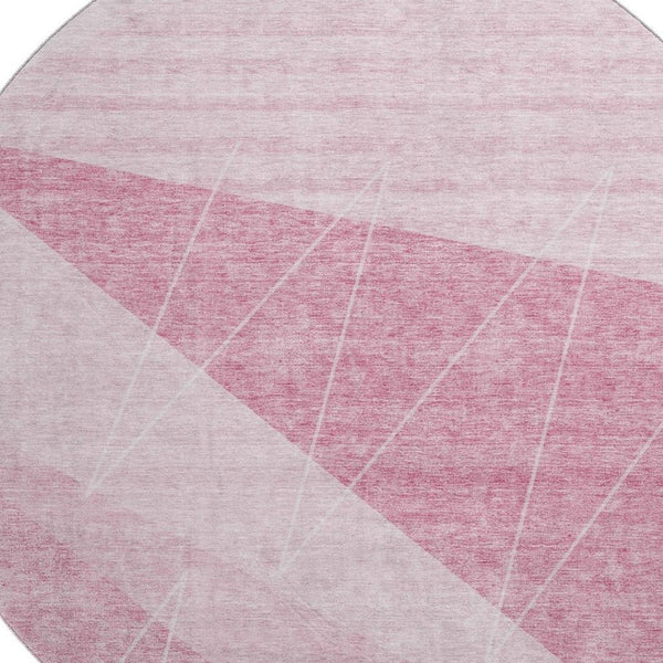 HomeRoots 8' Pink and Ivory Geometric Round Rug – Washable, Stain-Resistant, UV Protected for Modern Spaces 657032