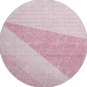 HomeRoots 8' Pink and Ivory Geometric Round Rug – Washable, Stain-Resistant, UV Protected for Modern Spaces 657032