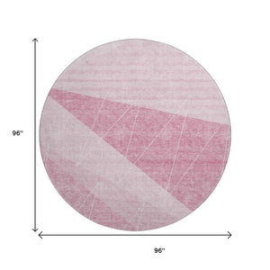 HomeRoots 8' Pink and Ivory Geometric Round Rug – Washable, Stain-Resistant, UV Protected for Modern Spaces 657032