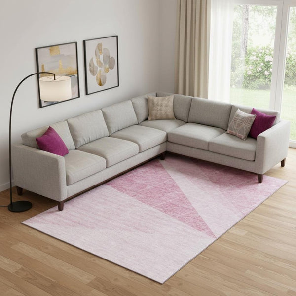 HomeRoots 8' X 10' Pink And Ivory Geometric Area Rug – Washable, UV Protected, Soft & Stain Resistant Design! 657033