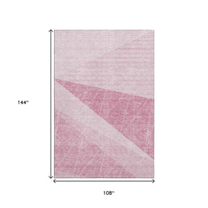 HomeRoots 9' X 12' Pink And Ivory Geometric Area Rug - Washable, UV Resistant, Stain-Proof for Modern Homes 657034