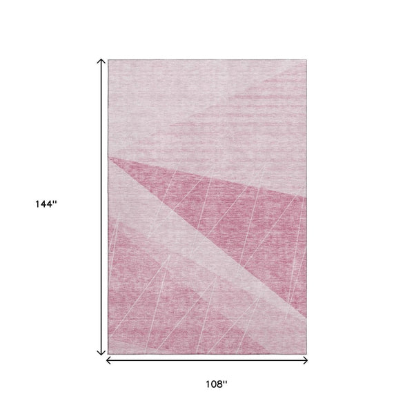 HomeRoots 9' X 12' Pink And Ivory Geometric Area Rug - Washable, UV Resistant, Stain-Proof for Modern Homes 657034