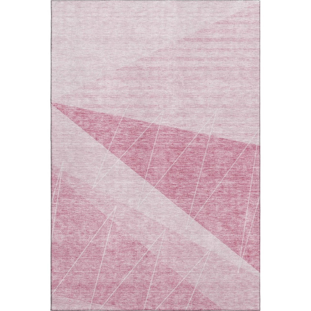 HomeRoots 9' X 12' Pink And Ivory Geometric Area Rug - Washable, UV Resistant, Stain-Proof for Modern Homes 657034