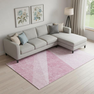 HomeRoots 10' X 14' Pink Geometric Washable Area Rug with UV Protection - Durable, Stylish, and Easy Care! 657035