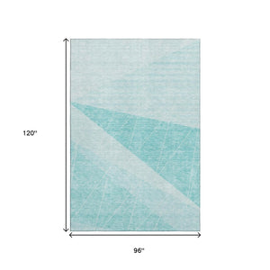 HomeRoots 8' X 10' Teal and Ivory Geometric Area Rug - Washable, UV Protected, Durable for Homes with Kids & Pets 657045