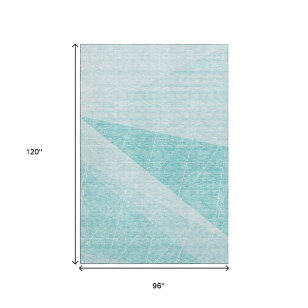 HomeRoots 8' X 10' Teal and Ivory Geometric Area Rug - Washable, UV Protected, Durable for Homes with Kids & Pets 657045