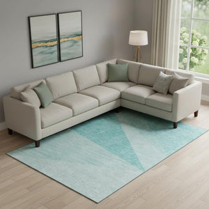 HomeRoots 8' X 10' Teal and Ivory Geometric Area Rug - Washable, UV Protected, Durable for Homes with Kids & Pets 657045