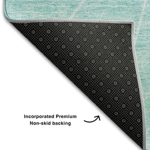 HomeRoots 8' X 10' Teal and Ivory Geometric Area Rug - Washable, UV Protected, Durable for Homes with Kids & Pets 657045