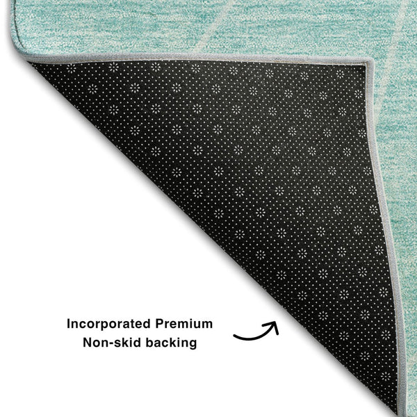 HomeRoots 8' X 10' Teal and Ivory Geometric Area Rug - Washable, UV Protected, Durable for Homes with Kids & Pets 657045