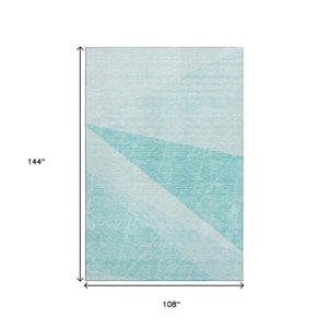 HomeRoots 9' X 12' Teal & Ivory Geometric Area Rug - Washable, UV-Protected, Perfect for Busy Homes & Style 657046