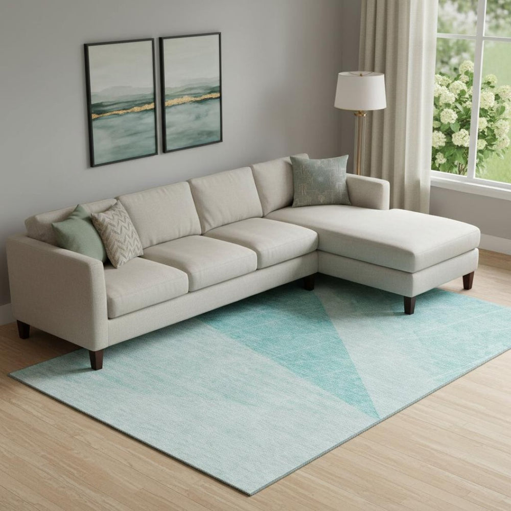 HomeRoots 9' X 12' Teal & Ivory Geometric Area Rug - Washable, UV-Protected, Perfect for Busy Homes & Style 657046