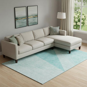HomeRoots 9' X 12' Teal & Ivory Geometric Area Rug - Washable, UV-Protected, Perfect for Busy Homes & Style 657046