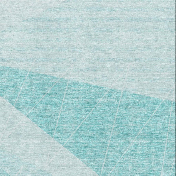 HomeRoots 9' X 12' Teal & Ivory Geometric Area Rug - Washable, UV-Protected, Perfect for Busy Homes & Style 657046