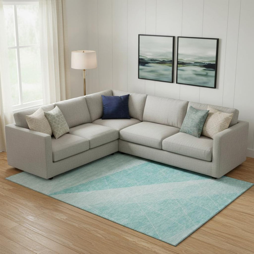 HomeRoots 10' Teal and Ivory Geometric Area Rug – Washable, UV-Protected, Durable Design for Busy Homes! 657047