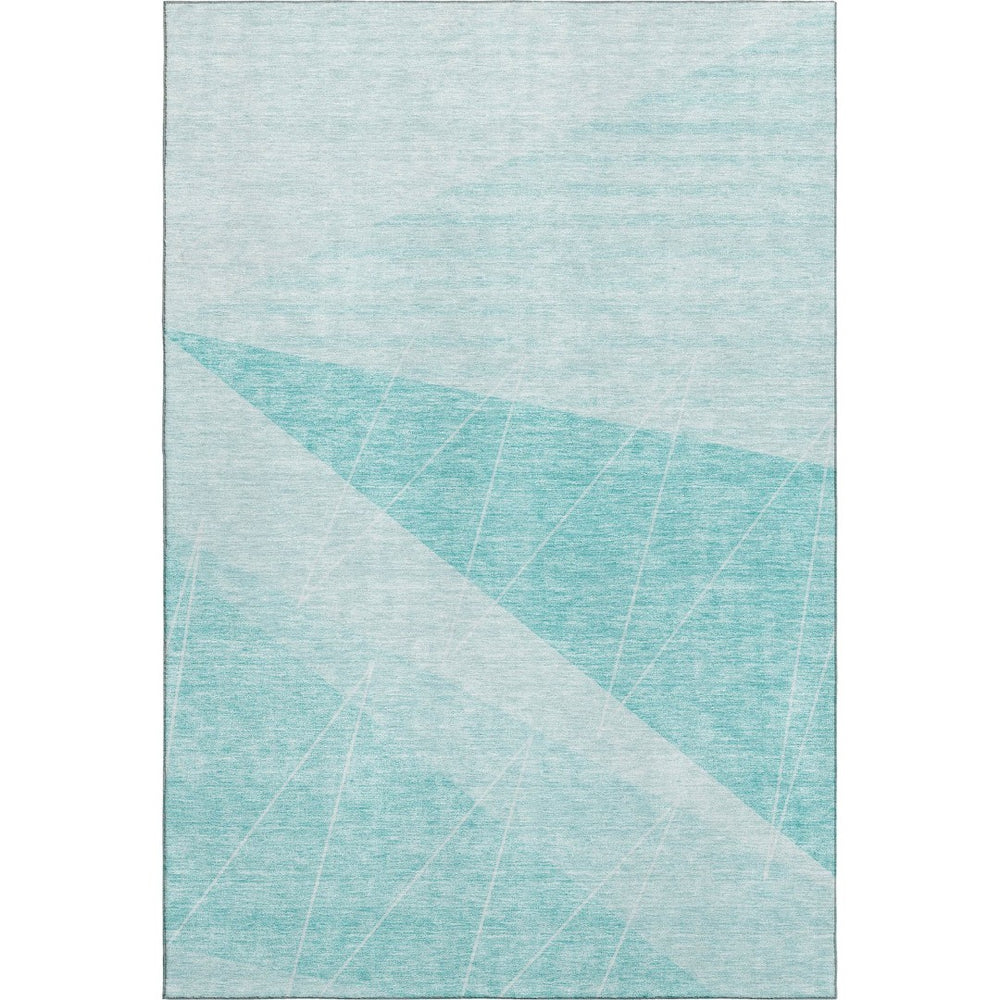 HomeRoots 10' Teal and Ivory Geometric Area Rug – Washable, UV-Protected, Durable Design for Busy Homes! 657047