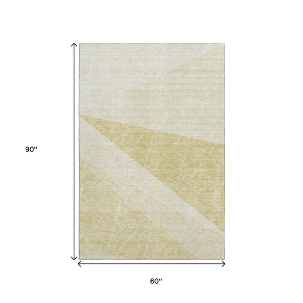HomeRoots 5' X 8' Wheat & Ivory Geometric Area Rug - Stylish, Washable, UV-Protected, Pet-Friendly Design 657049