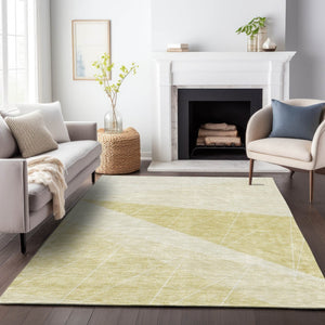 HomeRoots 5' X 8' Wheat & Ivory Geometric Area Rug - Stylish, Washable, UV-Protected, Pet-Friendly Design 657049